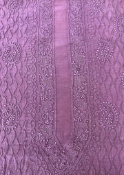 Chanderi Chikankari Unstitch Mens Kurta  - Mauve
