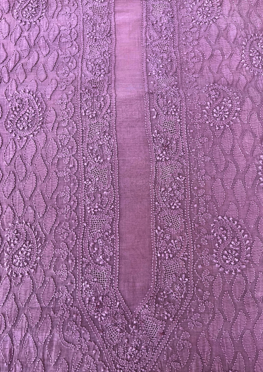 Chanderi Chikankari Unstitch Mens Kurta  - Mauve