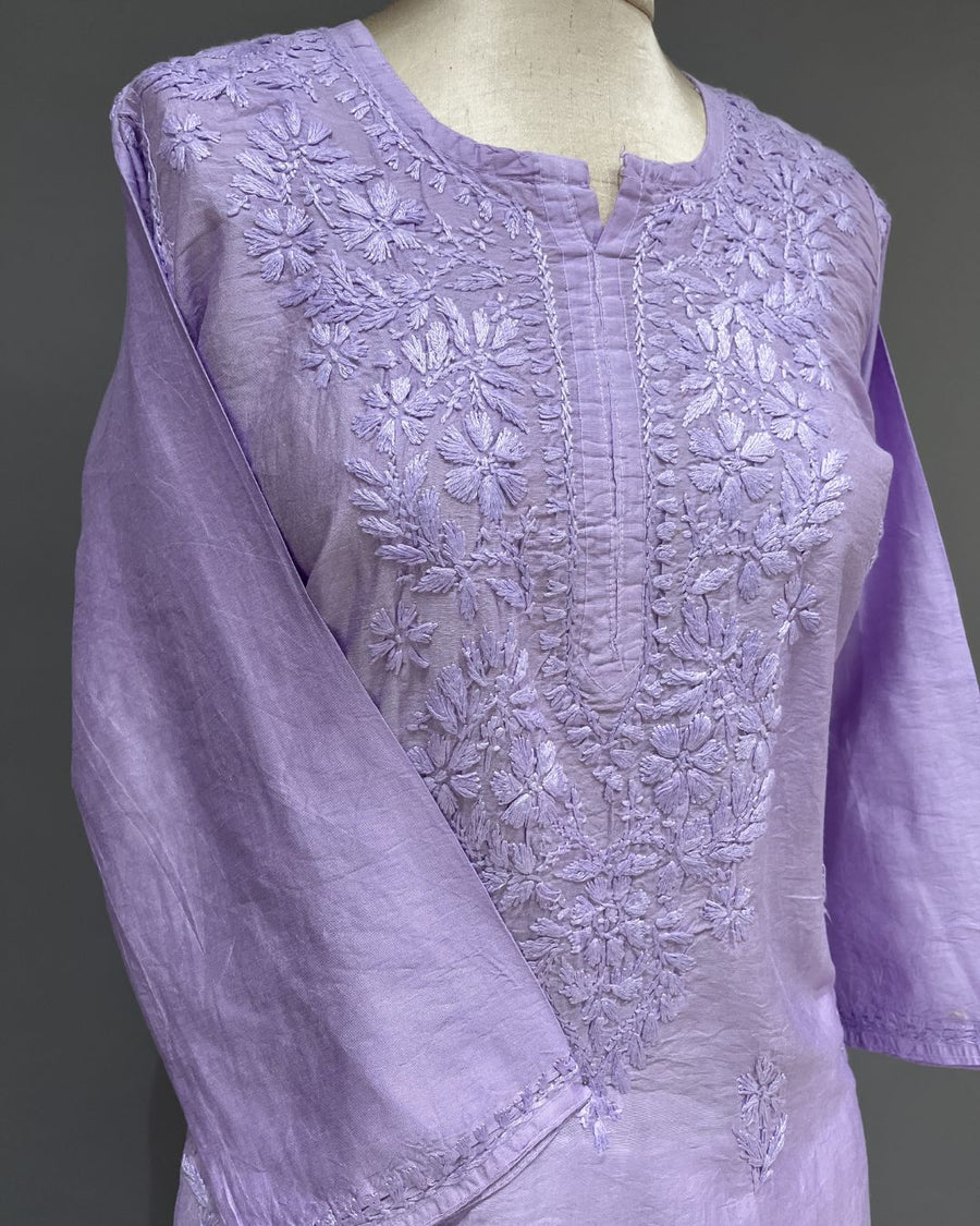 Chanderi Chikankari Long Kurti - Lavender