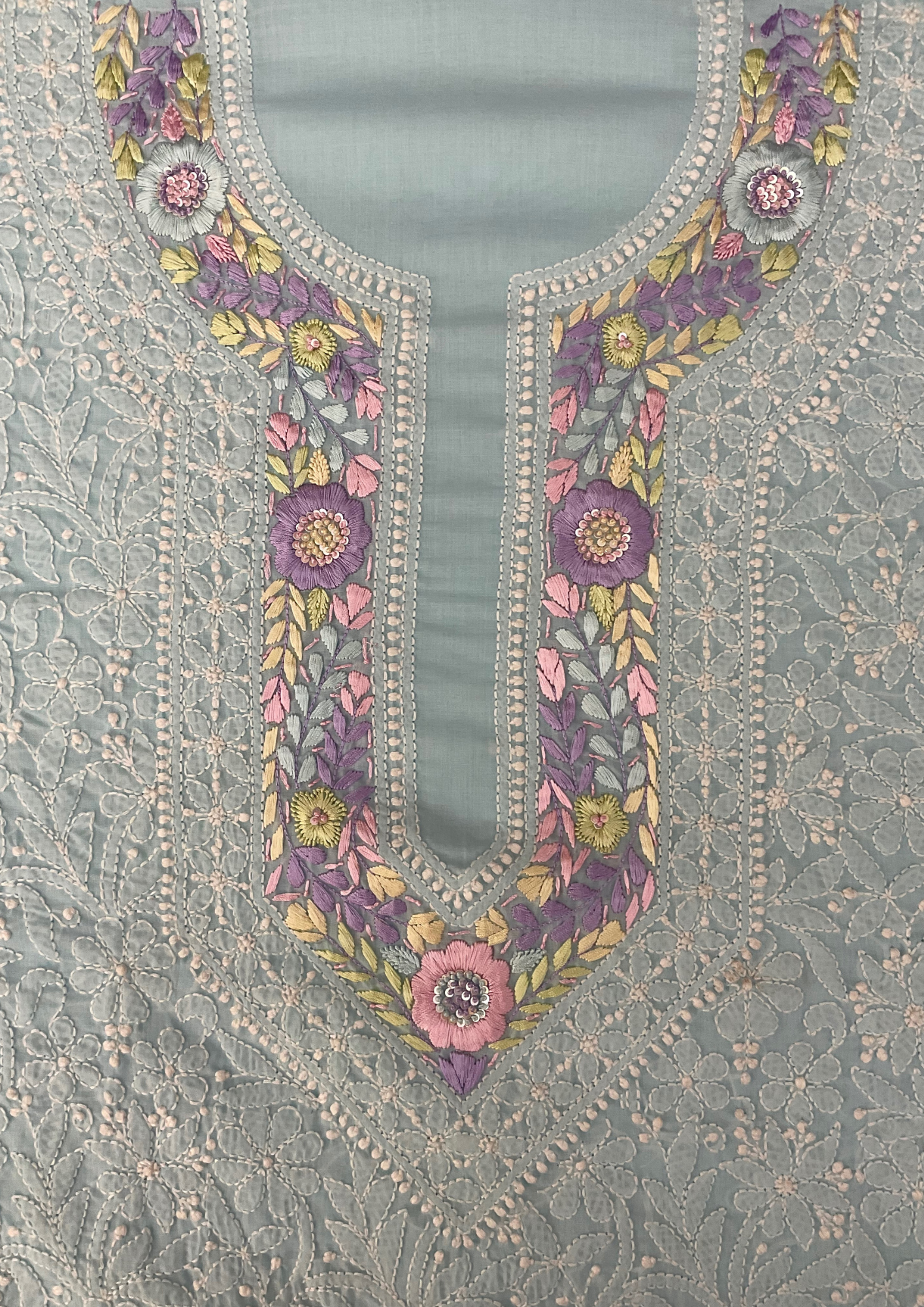 Cotton Chikankari Unstitched Suit - Powder Blue