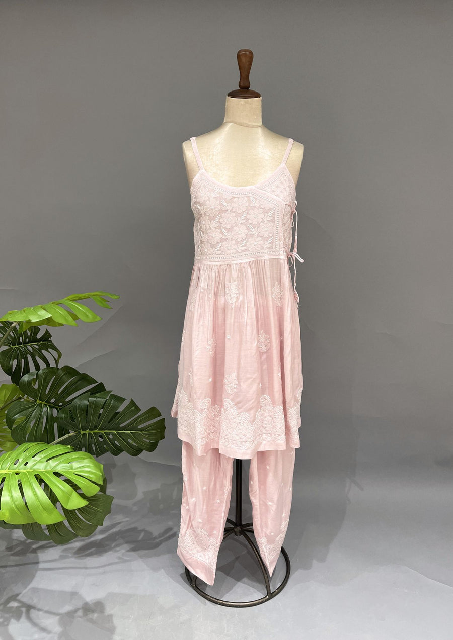 Muslin Chikankari Co-ord Set - Blush Pink