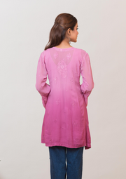 Georgette Chikankari Short Kurta - Ombre Purple