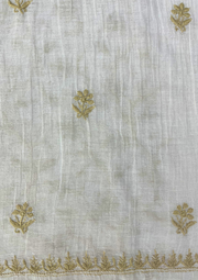 Chikankari Mul Chanderi Unstitched 2Pc Suit - White and Beige