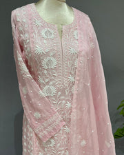 Organza Chikankari 3pc Stitched Suit - Blush Pink