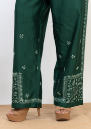 Chanderi chikankari coord set - emerald green