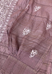 Chikankari Semistitched Tusser Silk Co-ord Set - Violet