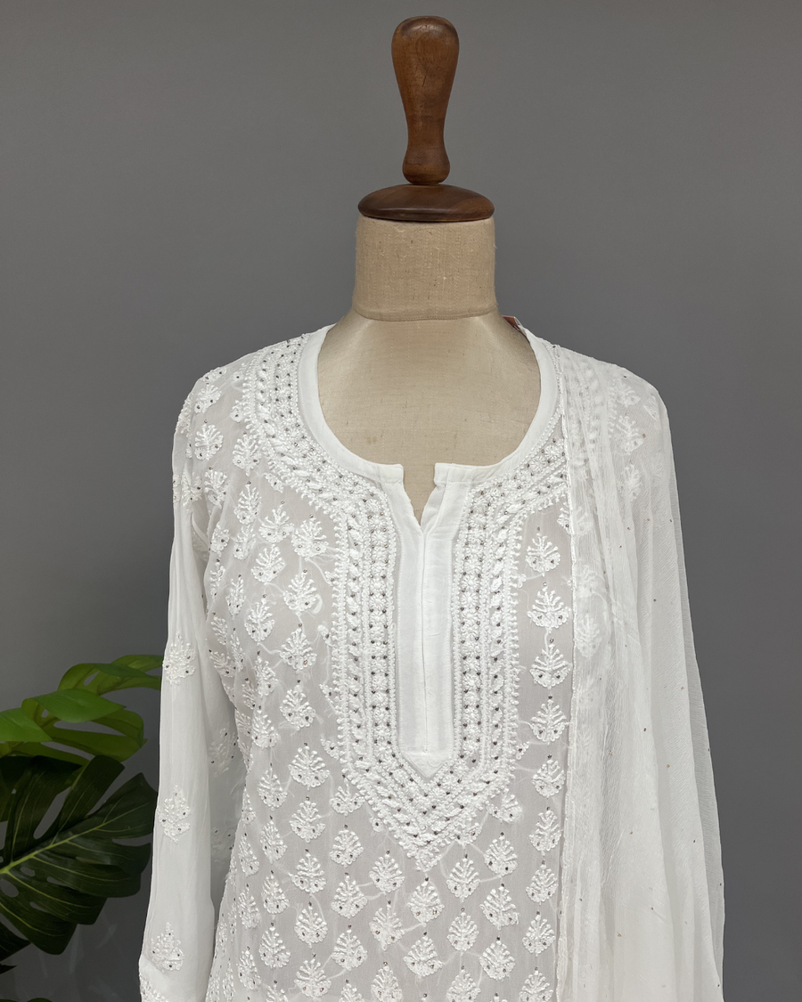 Georgette Chikankari Suit set - White