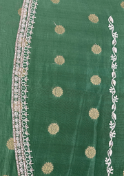 Mul Chanderi Chikankari Unstitched Mens Kurta - Bottle Green