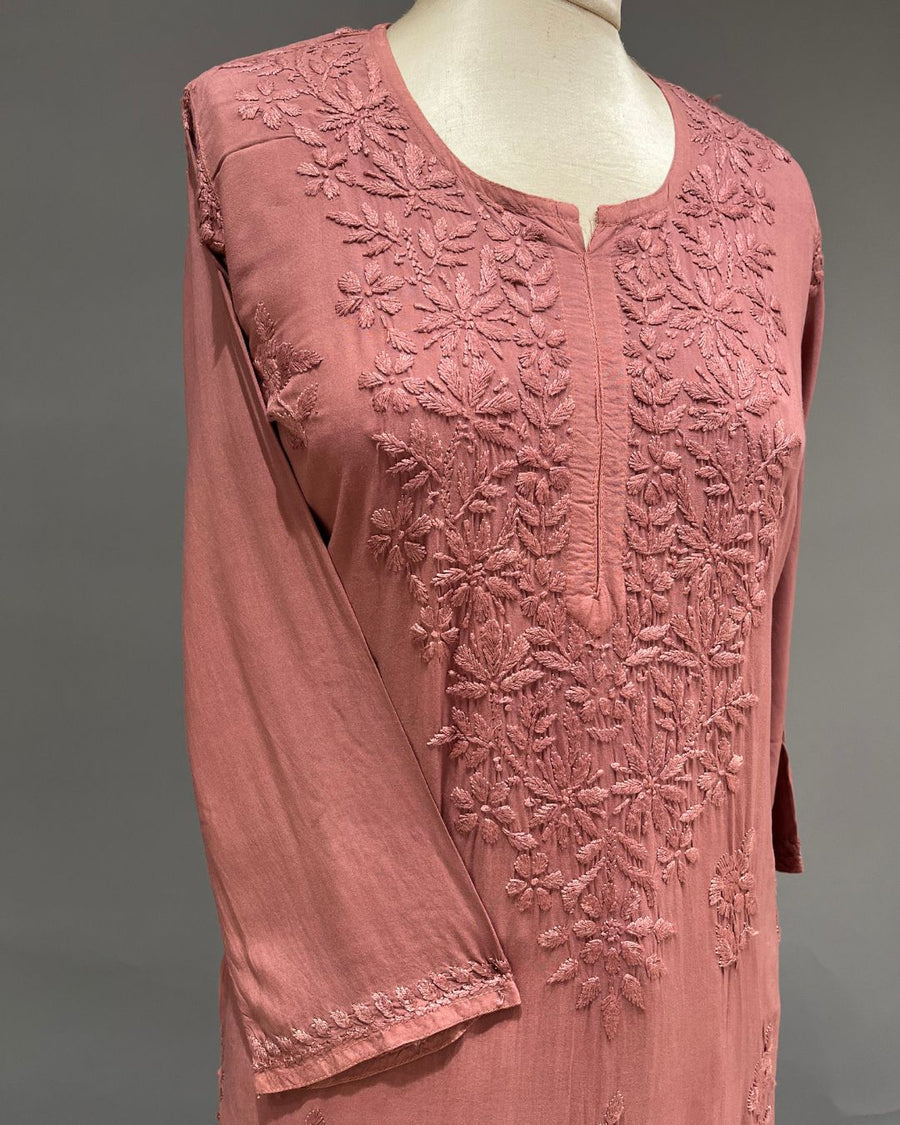 Rayon Chikankari Kurta and Bottom set - Rust