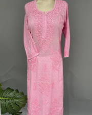 Cotton Chikankari Kurti - Carnation PInk