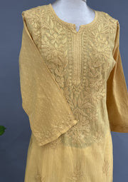 Cotton Chikankari Kurti - Parmesan Yellow