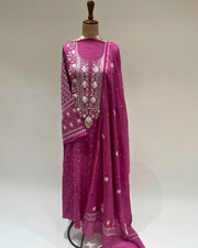Tissue Chikankari Unstitched Anarkali - Mulberry Pink
