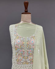 Pure Georgette Chikankari Unstitched 2pc Suit - Mint Green