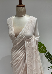 Viscose Chikankari Saree - Latte