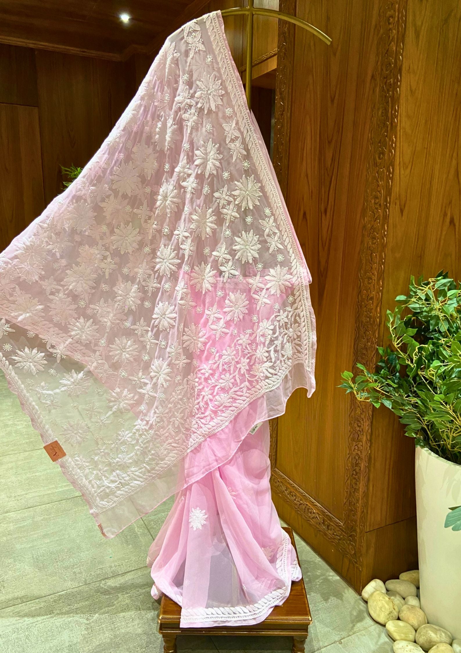 Chikan Saree Georgette - Pink