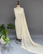 Pure Georgette Chikankari Unstitched 2pc Suit - Soft Beige