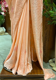Chikankari Viscose Saree - Peach