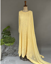 Vescose Georgette Chikankari stitch Anarkali - Dandellion Yellow