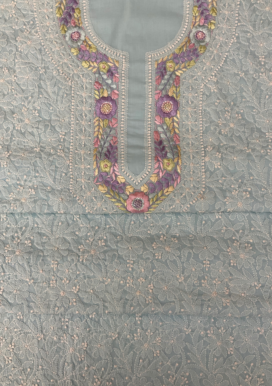 Cotton Chikankari Unstitched Suit - Powder Blue