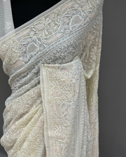 Pure Georgette Chikankari Saree - Multicolour