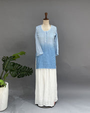 Muslin Chikankari Short Kurti - Periwrinkle Blue Ombre