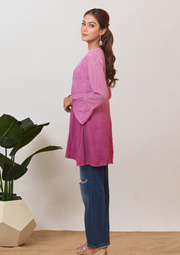 Georgette Chikankari Short Kurta - Ombre Purple