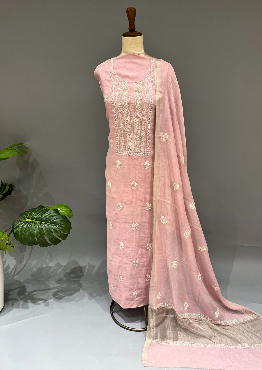 Tissue Chikankari Unstitch 2pc Suit - Mauvish Pink