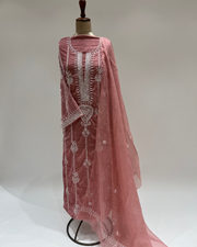 Velvet Chikankari Unstitched 2pc Suit Set - Pink Kisses