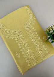 Chanderi Chikankari Unstitched Mens Kurta - Lime Yellow