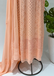 Viscose Chikankari Semistitched Anarkali - Peach