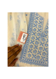 Chikankari Mul Chanderi Unstitched Suit - White and Blue