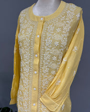 Maheshwari Chanderi Chikankari Co ord set - Sunflower Yellow