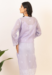 Cotton chikankari long kurti - Lilac