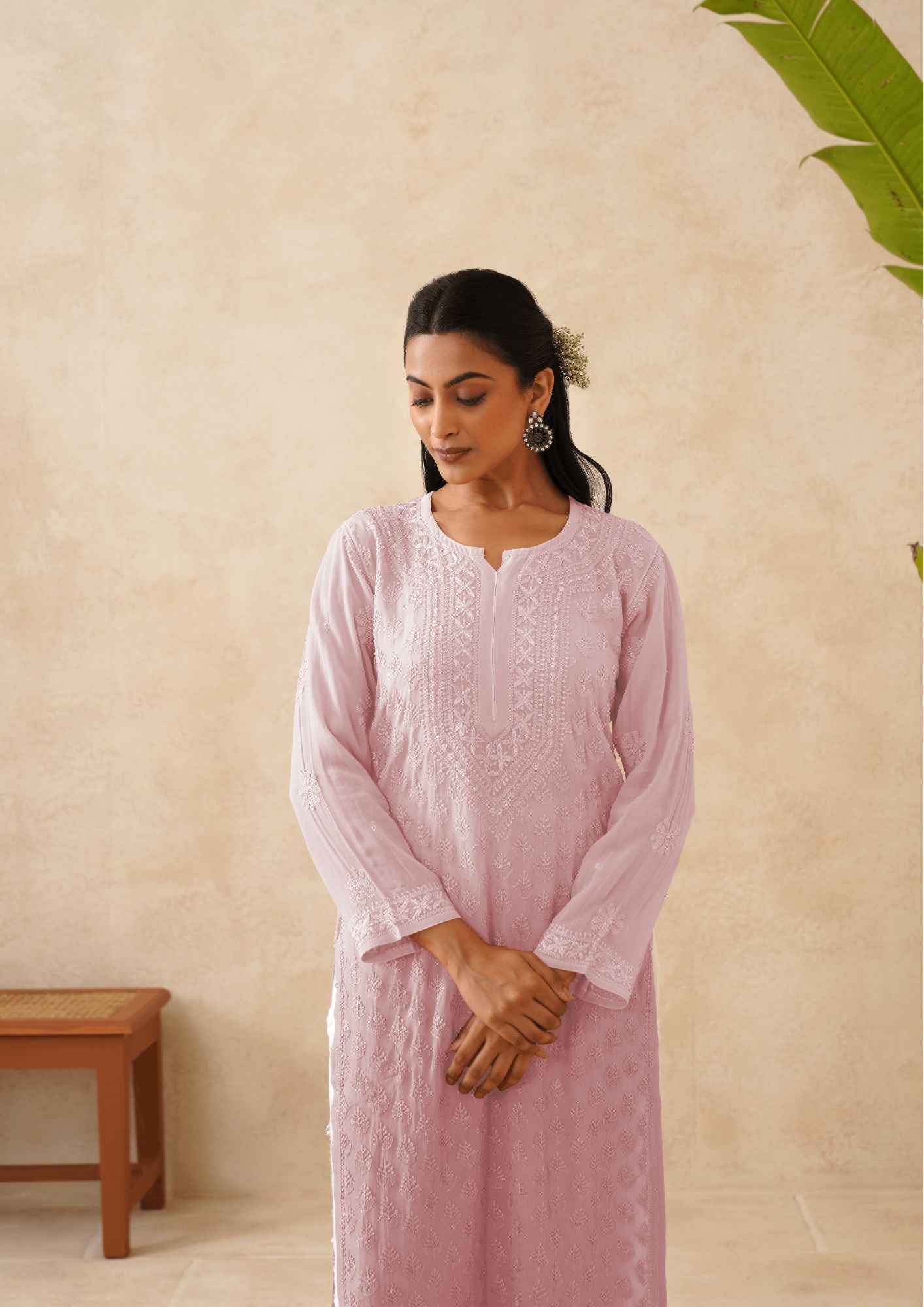 Georgette Chikankari Long Kurti - Ombre Mauve