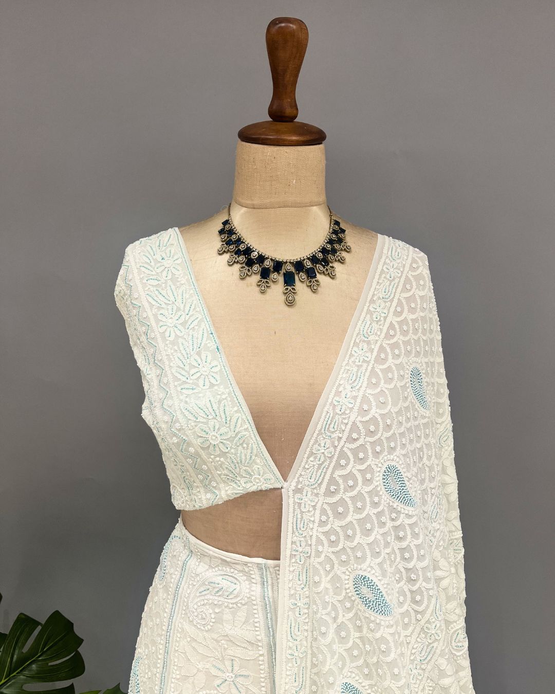Pure Georgette Chikankari Unstich Lehenga - White