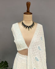 Pure Georgette Chikankari Unstich Lehenga - White
