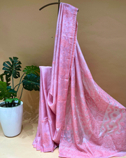 Chikankari Tussar Silk Saree - Baby Pink