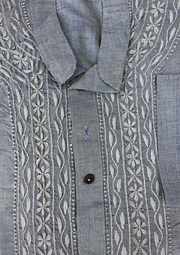 Linen Chikankari Stitched Mens Kurta- Teal Green