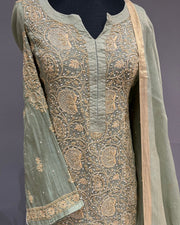 Tissue Chikankari Semistitch 2pc Suit - Sage Green