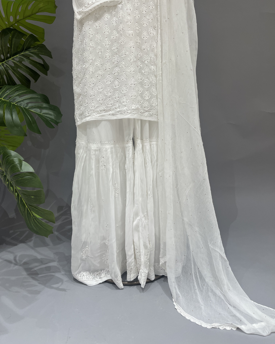 Georgette Chikankari Suit set - White