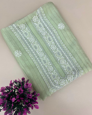 Mul Chanderi Chikankari Unstitched Mens Kurta - Mint Green