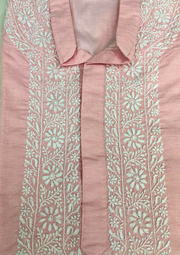 Cotton Chikankari Stitched Mens Kurta- Peachish Pink