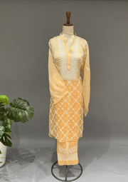 Organza Chikankari Semistitch Co-ord Set - Candlelight Orange