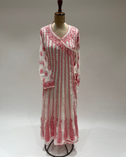 Georgette Anarkali Chikankari Kurta - White & Red