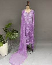 Mul Chander Chikankari 3 pc Suit - Amethyst Purple