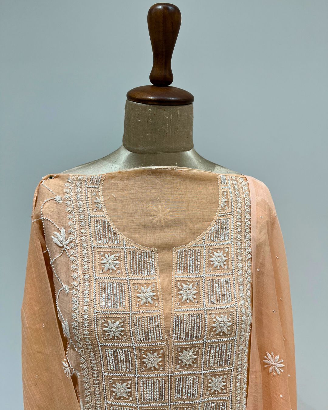 Mul Chikankari Unstitched 2pc Suit - Papaya Orange