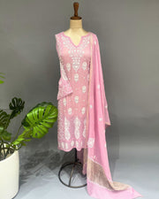 Tissue Chikankari Unstitch 2pc Suit - Mauve Pink
