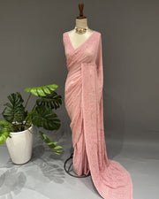 Viscose Chikankari Saree - Rose Gold