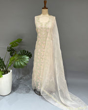 Chikankari Organza Unstitched Suit - Peach
