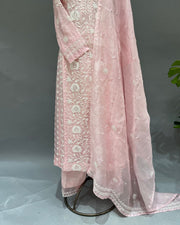 Organza Chikankari 3pc Stitched Suit - Blush Pink